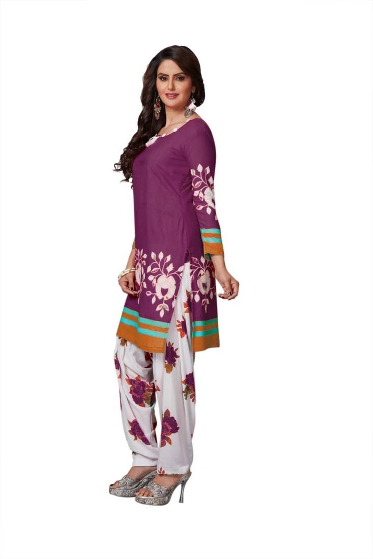 Purple - Phulkari Hand Embroidered Crepe Silk 3pc Unstitched Dress Material 01