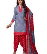 Lavender Printed Synthetic Unstitched Dress Material for Women's