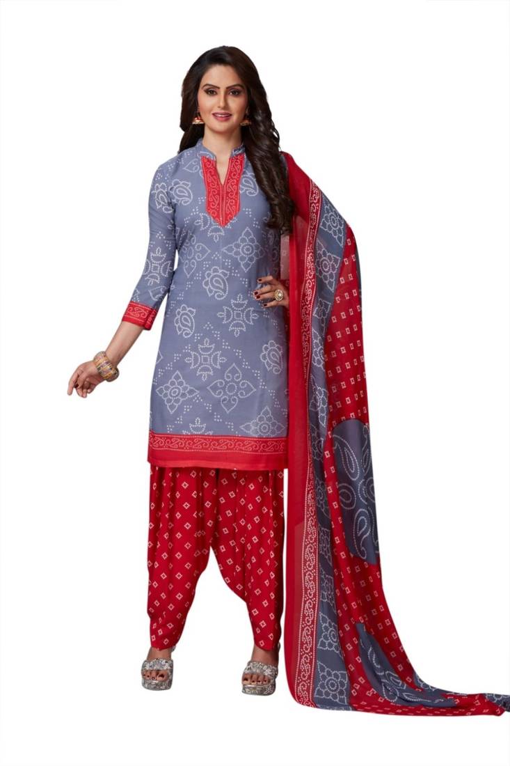 Lavender Printed Synthetic Unstitched Dress Material for Women's