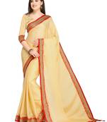 Beige plain chiffon saree with blouse