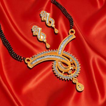 Quail Fresh Design 1G Gold Plated Heavy Braket With American Diamonds Traditional Mangalsutra Set for Women 1