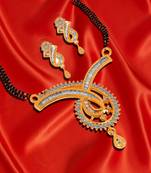 Quail Fresh Design 1G Gold Plated Heavy Braket With American Diamonds Traditional Mangalsutra Set for Women