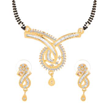 Quail Fresh Design 1G Gold Plated Heavy Braket With American Diamonds Traditional Mangalsutra Set for Women 2