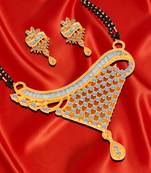 Quail Fresh Design 1G Gold Plated Heavy Braket With American Diamonds Traditional Mangalsutra Set for Women