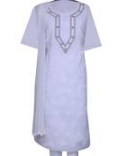 Ada White Hand Embroidered Cotton Unstitched Salwar With Dupatta