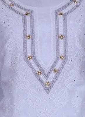 Ada White Hand Embroidered Cotton Unstitched Salwar With Dupatta 3