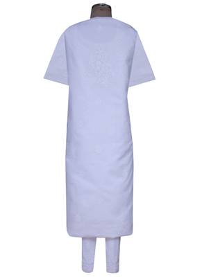 Ada White Hand Embroidered Cotton Unstitched Salwar With Dupatta 2
