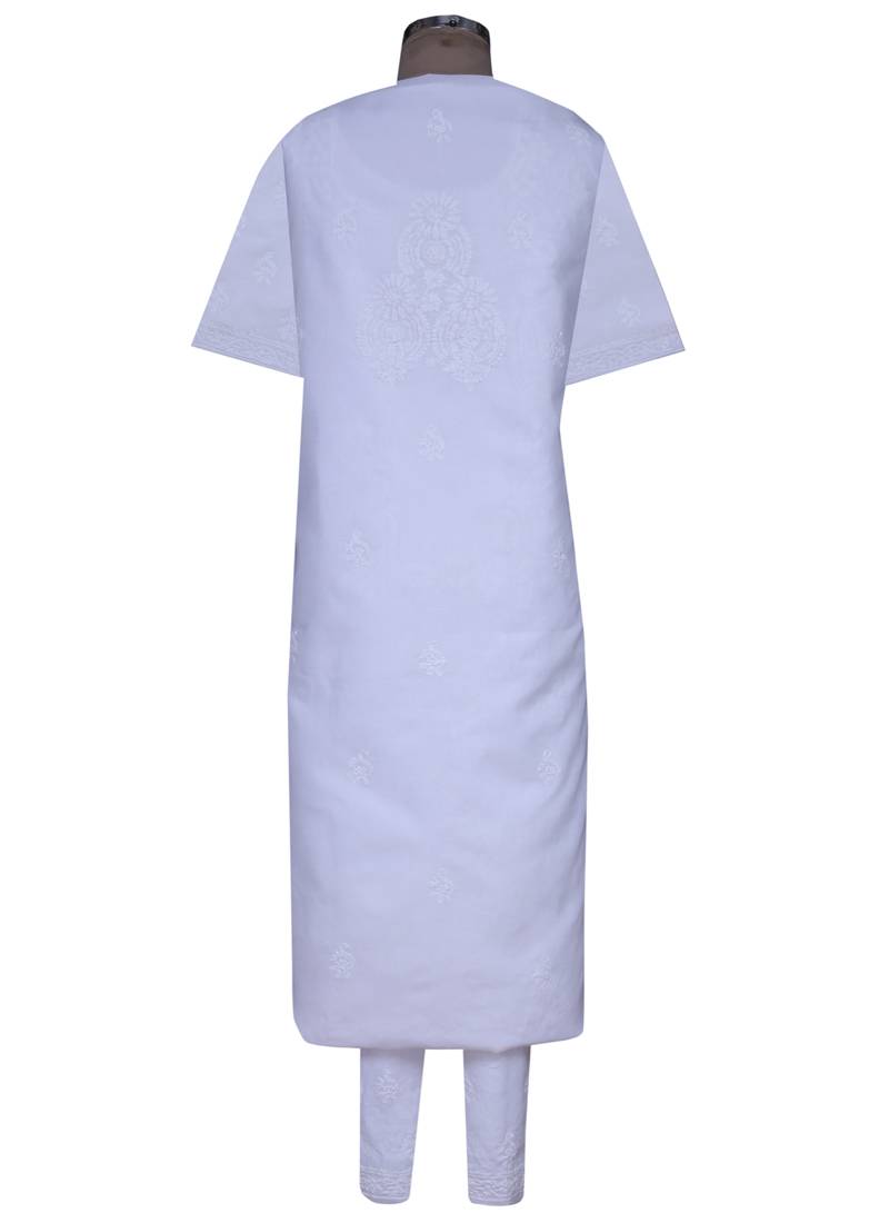 Ada White Hand Embroidered Cotton Unstitched Salwar With Dupatta