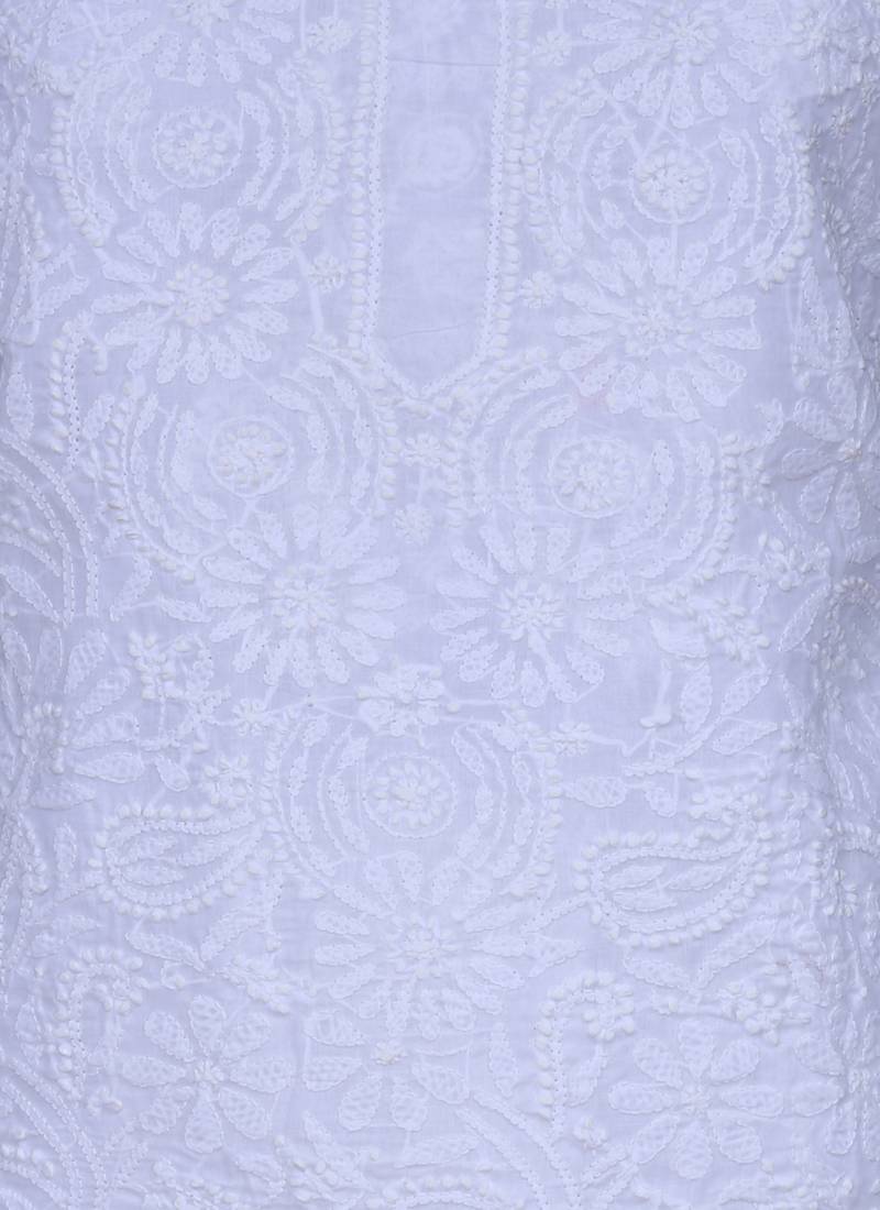 Ada White Hand Embroidered Cotton Unstitched Salwar With Dupatta