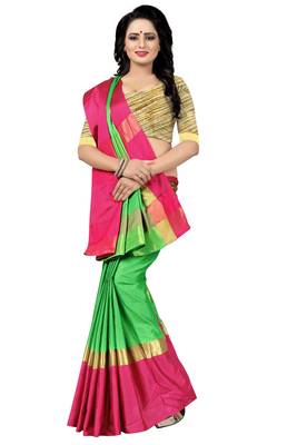 Green Striped Kangi Ora Saree With Blouse  3