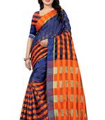 Blue And Orange Checkered Ora Dhupian Saree With Blouse 