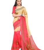 Yellow printed bhagalpuri silk saree with blouse