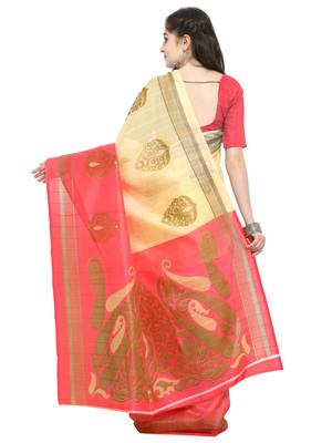 Yellow printed bhagalpuri silk saree with blouse 2