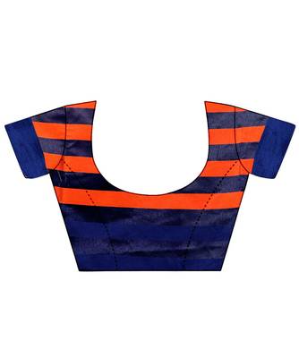 Blue And Orange Checkered Ora Dhupian Saree With Blouse  4