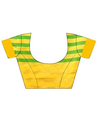 Yellow And Green Checkered Ora Dhupian Saree With Blouse  5