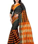 Black And Orange Checkered Ora Dhupian Saree With Blouse 