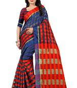 Blue And Red Checkered Ora Dhupian Saree With Blouse 