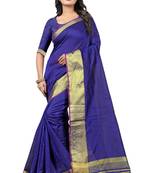 Blue Solid Kota Dhupian Saree With Blouse 