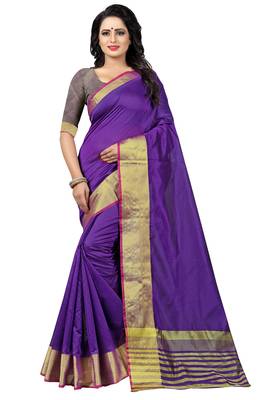 Purple Solid Kota Dhupian Saree With Blouse 1