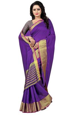 Purple Solid Kota Dhupian Saree With Blouse 3