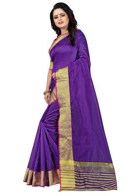 Purple Solid Kota Dhupian Saree With Blouse 4