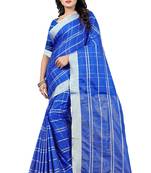 Blue Checkered Linan Cottan Saree With Blouse 