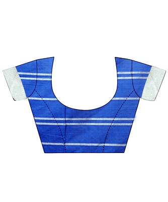 Blue Checkered Linan Cottan Saree With Blouse  5