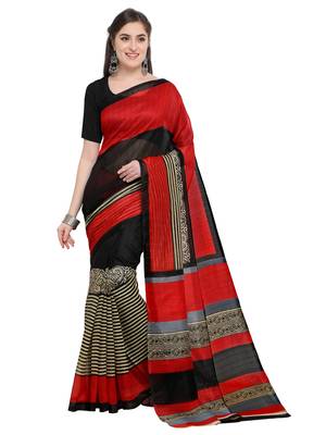 Red printed bhagalpuri silk saree with blouse 1