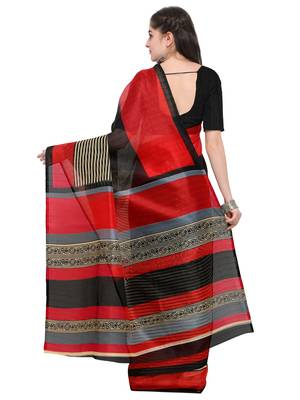Red printed bhagalpuri silk saree with blouse 2
