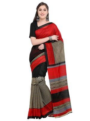 Red printed bhagalpuri silk saree with blouse 4