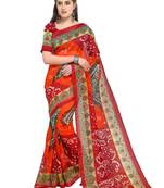 Orange Printed Bhagalpuri Silk Blend Saree With Blouse
