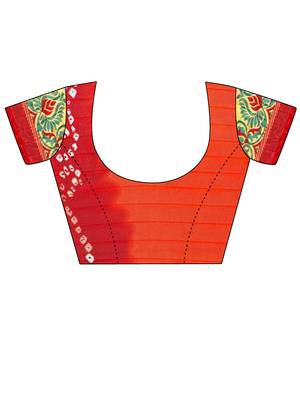 Orange Printed Bhagalpuri silk blend Saree With Blouse 3