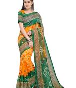 Yellow printed bhagalpuri silk saree with blouse