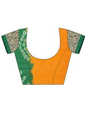 Yellow printed bhagalpuri silk saree with blouse 3