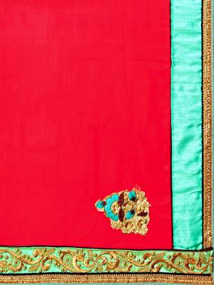 Red embroidered chiffon saree with blouse 3