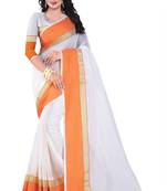 White woven cotton silk saree with blouse