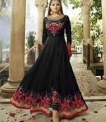 Black embroidered faux georgette semistitched salwar suits