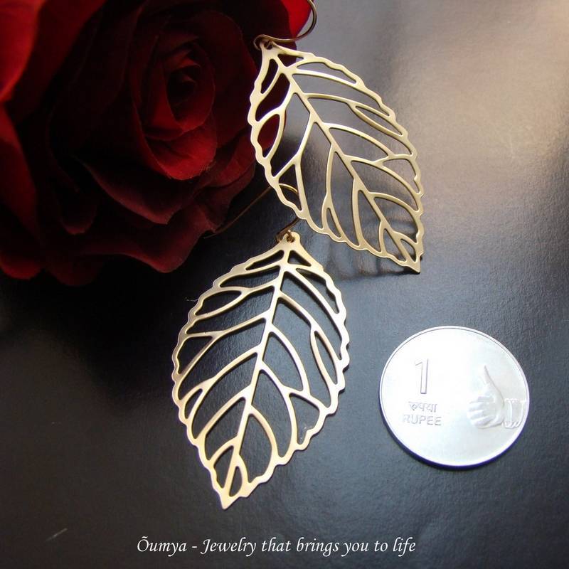 18K Gold Plated Leaf Design Fashion Earrings