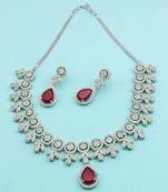 Ruby Red CZ AD American Diamond Necklace Set Jewellery for Women
