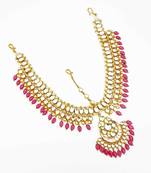 White Jadau Kundan Matha Patti Damini Jewellery for Women