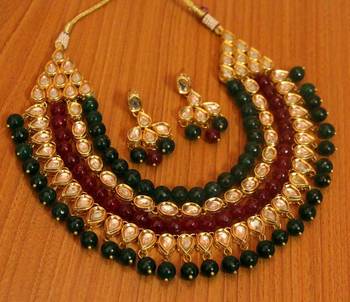 Multicolour Kundan Meenakari Semi Precious Necklace Set 1