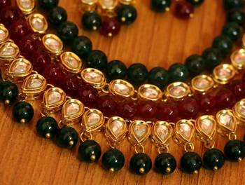Multicolour Kundan Meenakari Semi Precious Necklace Set 3