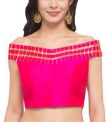 Pink solid silk readymade blouse