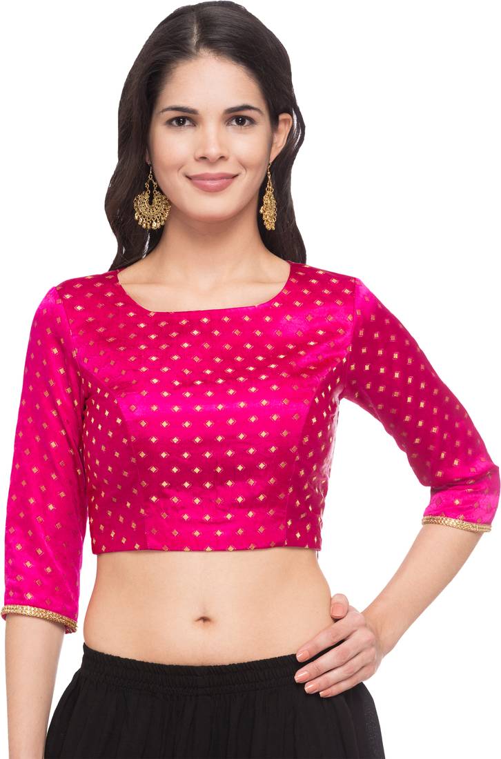 Pink self design cotton readymade blouse