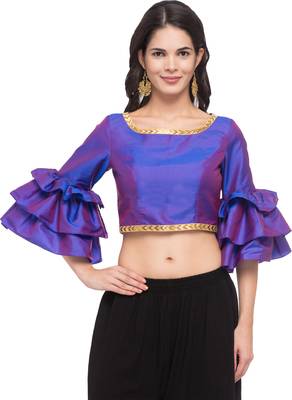 Purple solid silk readymade blouse 1