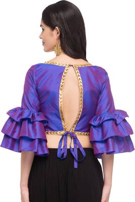 Purple solid silk readymade blouse 2