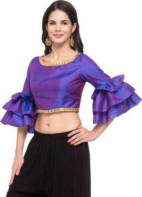 Purple solid silk readymade blouse 3