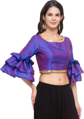Purple solid silk readymade blouse 4