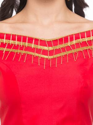 Red solid silk readymade blouse 5