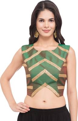 Green self design silk readymade blouse 1